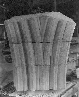 Three courses of sandstone form the start of two arches springing from the same column, to be set at the end of the chancel arcade. The interlacing curves carry the organic beauty of nature into formal art.