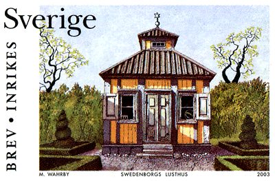 Swedish postage stamp of Swedenborg's summerhouse.