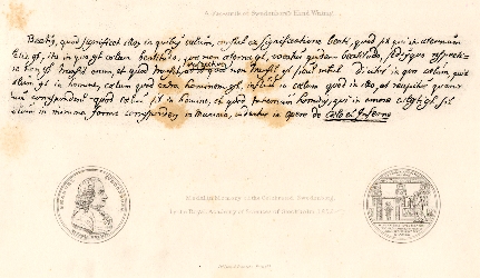 A Fac-simile of Swedenborg's Hand Writing, and Medal in Memory of the Celebrated Swedenborg by the Royal Academy of Sciences of Stockholm, 1852